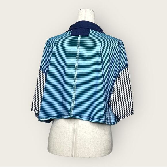 EUC | We the Free | Striped Oversized Crop Top | Blue | Small - Picture 4 of 16